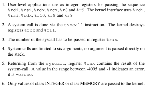 calling conventions for x86-64 system calls